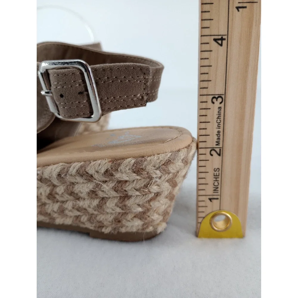 Justice Espadrille Wedge Sandals Kids Size 3 Brown Peep Toe Buckle Strap